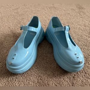 Koi Light Blue Poppy Dear Patent Leather Mary Janes with Silver Spikes